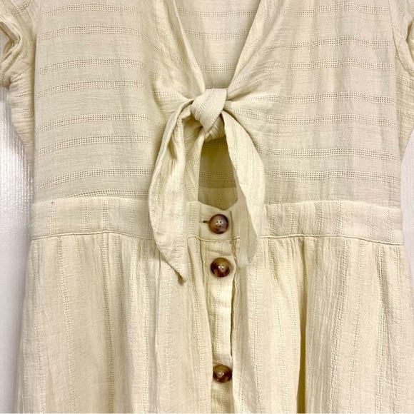 FASHION ON EARTH Ivory Boho gauze Tie front Swing Lagenlook midi pocket dress L - Picture 3 of 9